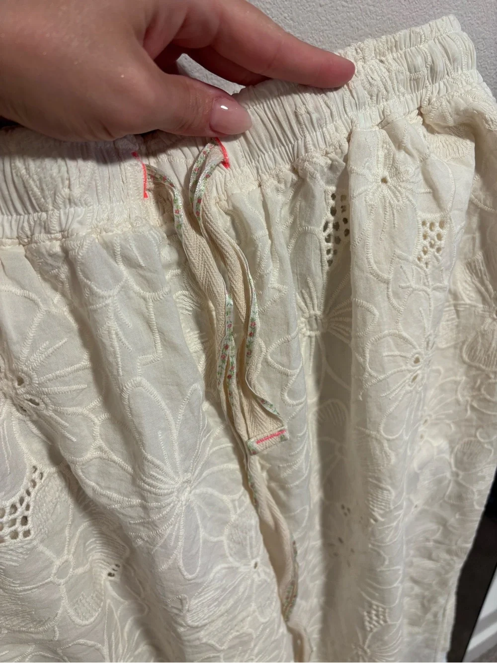 Free People Women’s White Eyelet Pajama Pants - Small